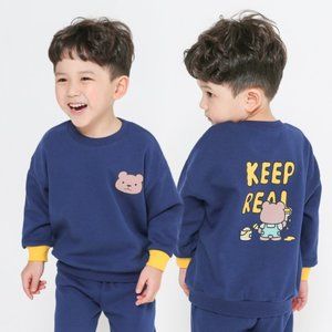 Boys Navy Bear Jogger Set Keep Real Korean Streetwear Brand New